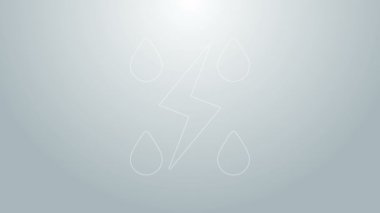 Mavi çizgi Storm simgesi gri arkaplanda izole edildi. Düşüş ve yıldırım işareti. Fırtınanın hava durumu ikonu. 4K Video hareketli grafik canlandırması