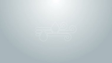 Mavi çizgi rüzgarı ve yağmur ikonu gri arkaplanda izole edildi. Rüzgarlı bir hava. 4K Video hareketli grafik canlandırması