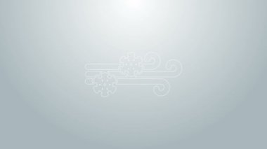 Mavi çizgi rüzgarı ve kar ikonu gri arkaplanda izole edildi. Rüzgarlı bir hava. 4K Video hareketli grafik canlandırması