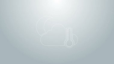 Mavi çizgi termometresi ve gri arka planda ay simgesi olan bulut. 4K Video hareketli grafik canlandırması