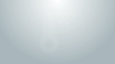 Mavi çizgi Meteoroloji termometresi ısı ve soğuk ikonu gri arka planda izole ediyor. Sıcaklık Kelvin. 4K Video hareketli grafik canlandırması