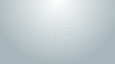 Mavi çizgi Fahrenheit simgesi gri arkaplanda izole edildi. 4K Video hareketli grafik canlandırması