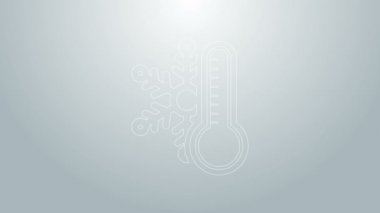 Gri zemin üzerinde kar tanesi ikonu olan mavi çizgi termometresi. 4K Video hareketli grafik canlandırması