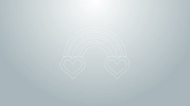 Gri arkaplanda kalp ikonu olan mavi çizgi gökkuşağı. 4K Video hareketli grafik canlandırması