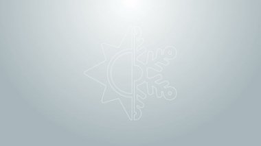 Mavi çizgi Sıcak ve soğuk sembol. Gri arkaplanda güneş ve kar tanesi ikonu izole edildi. Kış ve yaz sembolü. 4K Video hareketli grafik canlandırması