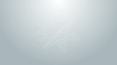 Mavi çizgi Sıcak ve soğuk sembol. Gri arkaplanda güneş ve kar tanesi ikonu izole edildi. Kış ve yaz sembolü. 4K Video hareketli grafik canlandırması