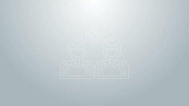 Mavi çizgi basketbol oyuncularının simgesi gri arkaplanda izole edildi. 4K Video hareketli grafik canlandırması