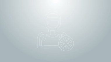 Mavi çizgi basketbol oyuncusu simgesi gri arkaplanda izole edildi. 4K Video hareketli grafik canlandırması
