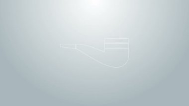 Mavi çizgi, gri arka planda izole edilmiş duman simgesi olan sigara piposu. Tütün piposu. 4K Video hareketli grafik canlandırması