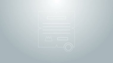 Mavi çizgi KHK, kağıt, parşömen, parşömen simgesi gri arkaplanda izole edilmiş. 4K Video hareketli grafik canlandırması