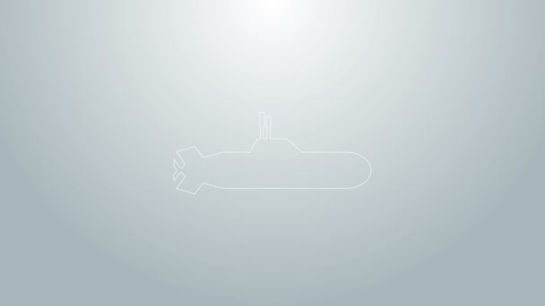 Kék vonal Tengeralattjáró ikon elszigetelt szürke háttér. Katonai hajó. 4K Videó mozgás grafikus animáció — Stock videók