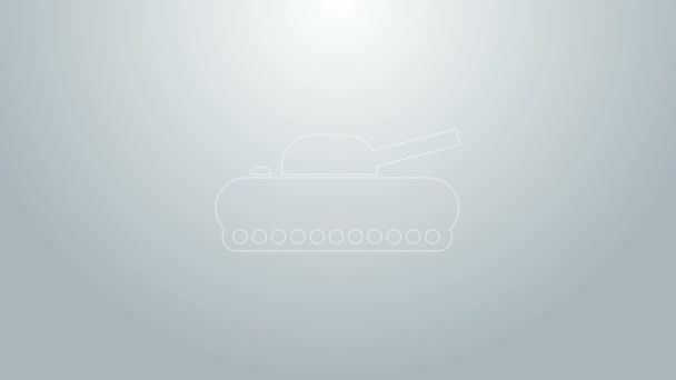 Línea azul Icono del tanque militar aislado sobre fondo gris. Animación gráfica de vídeo 4K — Vídeos de Stock