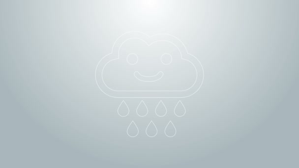 Blaue Linie Wolke mit Regen-Symbol auf grauem Hintergrund. Regenwolken mit Regentropfen. 4K Video Motion Grafik Animation — Stockvideo