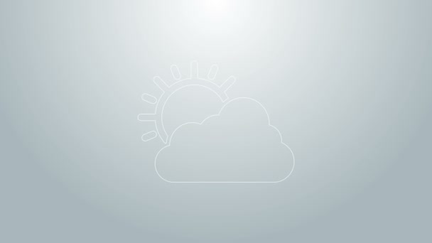 Блакитна лінія Сонце і піктограма хмарної погоди ізольовані на сірому фоні. 4K Відео рух графічна анімація — стокове відео