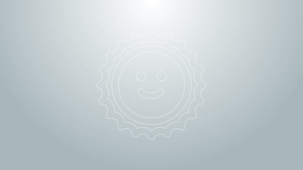 Blå linje Sun ikonen isolerad på grå bakgrund. 4K Video motion grafisk animation — Stockvideo