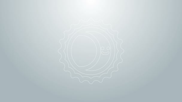 Línea azul Eclipse del icono del sol aislado sobre fondo gris. Eclipse total de sonar. Animación gráfica de vídeo 4K — Vídeo de stock