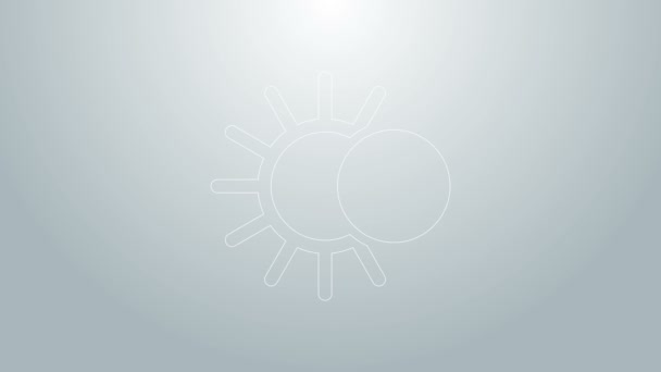 青い線灰色の背景に隔離された太陽のアイコンの日食。皆既日食。4Kビデオモーショングラフィックアニメーション — ストック動画
