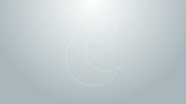 Blaue Linie Mond und Sterne Ikone isoliert auf grauem Hintergrund. 4K Video Motion Grafik Animation — Stockvideo