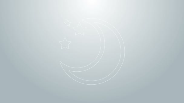 Línea azul Icono de luna y estrellas aislado sobre fondo gris. Animación gráfica de vídeo 4K — Vídeo de stock