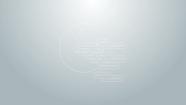 Niebieska linia Mgła i ikona księżyca odizolowane na szarym tle. 4K Animacja graficzna ruchu wideo — Wideo stockowe
