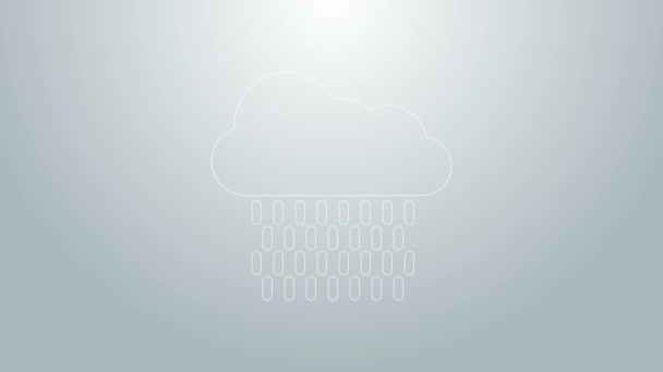 Blå linje Moln med regn ikon isolerad på grå bakgrund. Regn moln nederbörd med regndroppar. 4K Video motion grafisk animation — Stockvideo