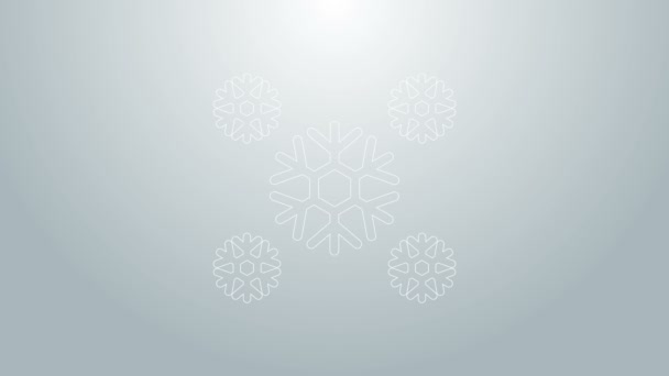 Blaue Linie Schnee-Symbol isoliert auf grauem Hintergrund. 4K Video Motion Grafik Animation — Stockvideo
