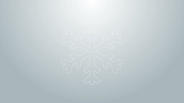 Línea azul Icono de copo de nieve aislado sobre fondo gris. Animación gráfica de vídeo 4K — Vídeos de Stock