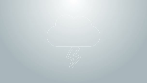 Μπλε γραμμή εικονίδιο καταιγίδα απομονώνονται σε γκρι φόντο. Σύννεφα και αστραπές. Μετεωρολογική εικόνα καταιγίδας. 4K Γραφική κίνηση κίνησης βίντεο — Αρχείο Βίντεο