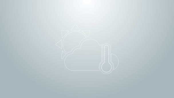 Thermomètre ligne bleue et nuage avec icône solaire isolée sur fond gris. Animation graphique de mouvement vidéo 4K — Video