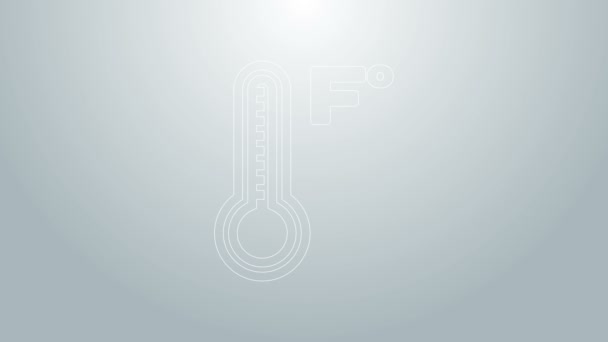 Blaue Linie Meteorologie Thermometer zur Messung von Hitze und Kälte Symbol isoliert auf grauem Hintergrund. Temperatur Fahrenheit. 4K Video Motion Grafik Animation — Stockvideo