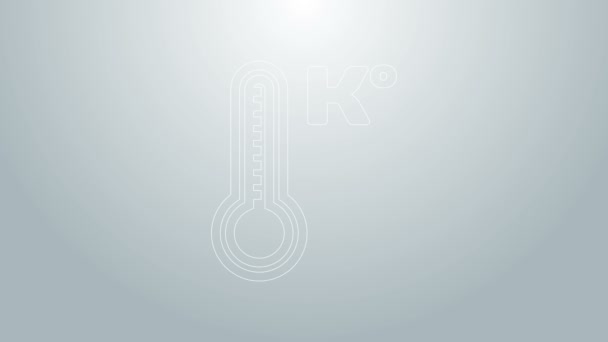 Blaue Linie Meteorologie Thermometer zur Messung von Hitze und Kälte Symbol isoliert auf grauem Hintergrund. Temperatur Kelvin. 4K Video Motion Grafik Animation — Stockvideo