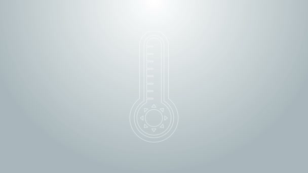 Blaue Linie Meteorologie Thermometer zur Messung von Hitze und Kälte Symbol isoliert auf grauem Hintergrund. Thermometer, die heißes oder kaltes Wetter anzeigen. 4K Video Motion Grafik Animation — Stockvideo