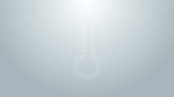 Blauwe lijn Meteorologie thermometer meten warmte en koude pictogram geïsoleerd op grijze achtergrond. Thermometer apparatuur toont warm of koud weer. 4K Video motion grafische animatie — Stockvideo