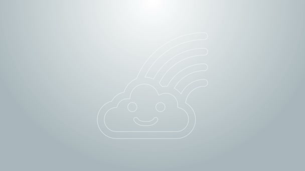 Linha azul Arco-íris com ícone de nuvem isolado em fundo cinza. Animação gráfica em movimento de vídeo 4K — Vídeo de Stock