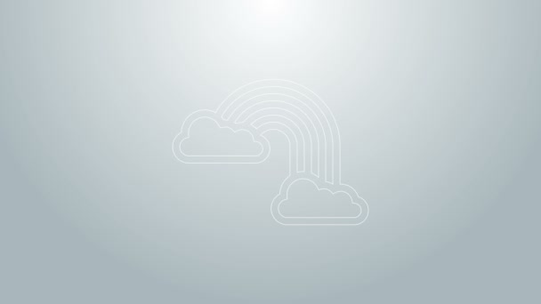 Linea blu Rainbow con l'icona delle nuvole isolata su sfondo grigio. Animazione grafica 4K Video motion — Video Stock