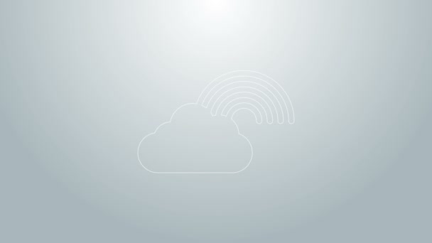 Línea azul Arco iris con nubes icono aislado sobre fondo gris. Animación gráfica de vídeo 4K — Vídeos de Stock