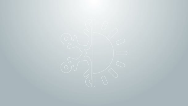 Blå linje Varmt och kallt symbol. Sol och snöflinga ikon isolerad på grå bakgrund. Vinter och sommar symbol. 4K Video motion grafisk animation — Stockvideo