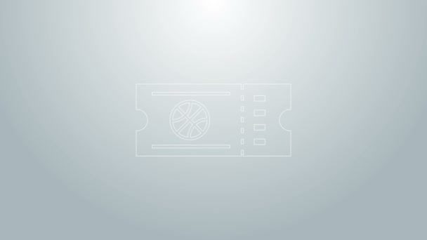 Ligne bleue icône de billet de basket-ball isolé sur fond gris. Animation graphique de mouvement vidéo 4K — Video