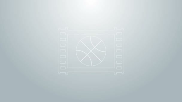 Línea azul Juego de baloncesto icono de vídeo aislado sobre fondo gris. Animación gráfica de vídeo 4K — Vídeos de Stock