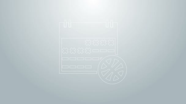 Blå linje Basket på sport kalender ikon isolerad på grå bakgrund. 4K Video motion grafisk animation — Stockvideo