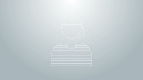 Modrá čára Sailor kapitán ikona izolované na šedém pozadí. Grafická animace pohybu videa 4K — Stock video