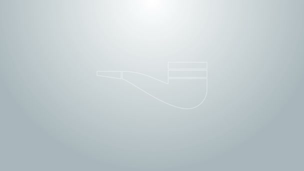 Ligne bleue Tube fumeur avec icône de fumée isolée sur fond gris. Du tabac. Animation graphique de mouvement vidéo 4K — Video