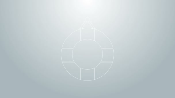 Blå linje Lifebuoy ikon isolerad på grå bakgrund. Livbältessymbol. 4K Video motion grafisk animation — Stockvideo