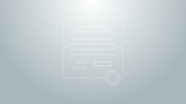 Linha azul Decreto, papel, pergaminho, ícone de ícone de rolagem isolado no fundo cinza. Animação gráfica em movimento de vídeo 4K — Vídeo de Stock