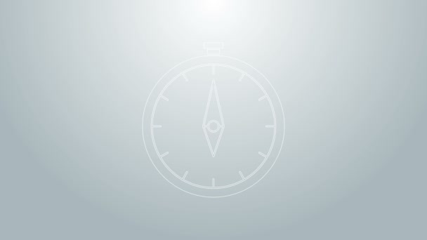 Blue line Compass icon isolated on grey background. Windrose navigation symbol. Wind rose sign. 4K Video motion graphic animation — Stock Video
