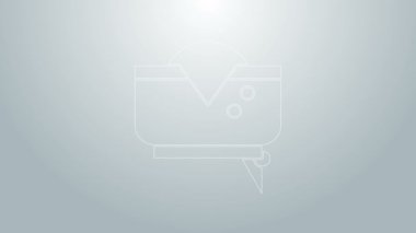 Mavi çizgi korsan şapka simgesi gri arkaplanda izole edildi. 4K Video hareketli grafik canlandırması