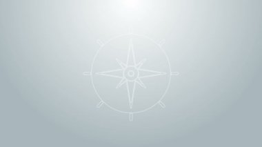 Mavi çizgi rüzgar gül simgesi gri arkaplanda izole. Seyahat için pusula simgesi. Navigasyon tasarımı. 4K Video hareketli grafik canlandırması