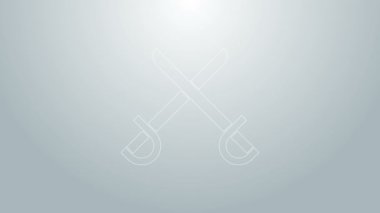 Mavi çizgi, gri arka planda izole edilmiş korsan kılıcı ikonu. Kılıç işareti. 4K Video hareketli grafik canlandırması