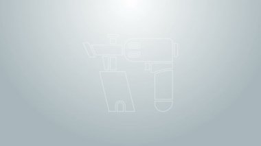 Mavi çizgi çivi tabancası ikonu gri arkaplanda izole edildi. 4K Video hareketli grafik canlandırması