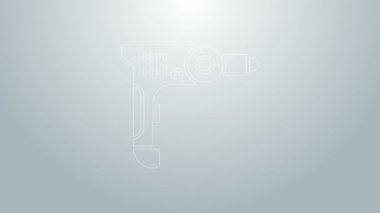 Mavi çizgi elektrikli matkap ikonu gri arka planda izole edildi. Tamir aleti. 4K Video hareketli grafik canlandırması